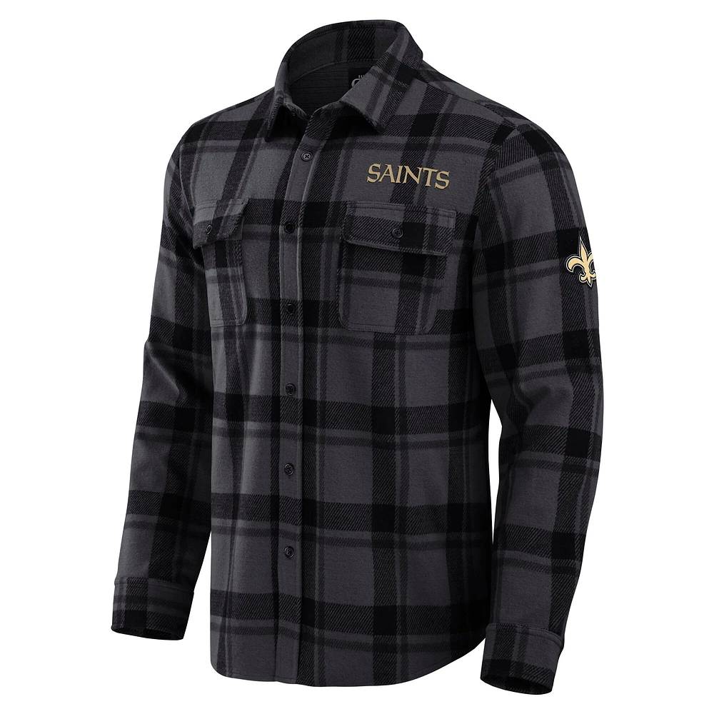 Chemise boutonnée noire à carreaux tri-blend des Saints de la Nouvelle-Orléans pour homme, collection Darius Rucker par Fanatics