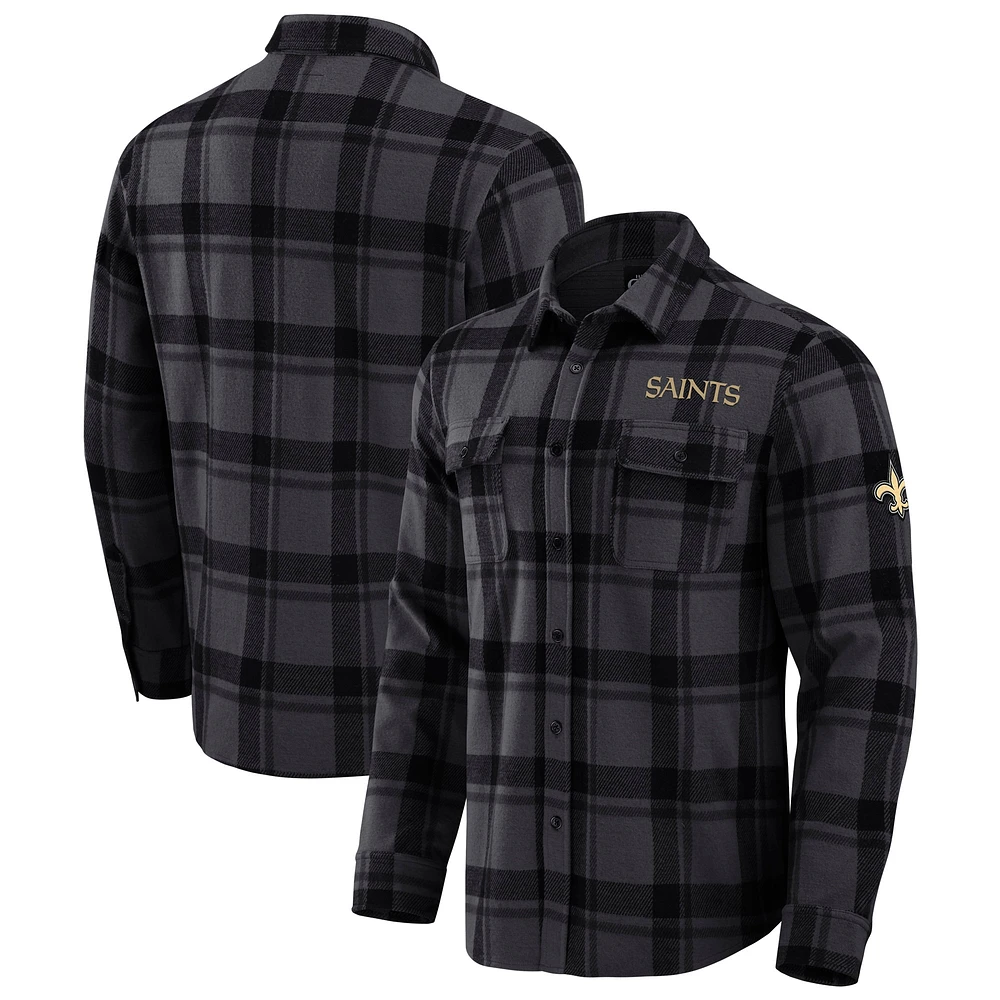 Chemise boutonnée noire à carreaux tri-blend des Saints de la Nouvelle-Orléans pour homme, collection Darius Rucker par Fanatics