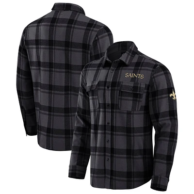 Chemise boutonnée noire à carreaux tri-blend des Saints de la Nouvelle-Orléans pour homme, collection Darius Rucker par Fanatics