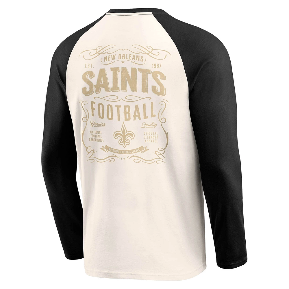 Men's Darius Rucker Collection by Fanatics Cream/Black New Orleans Saints Raglan Henley T-Shirt