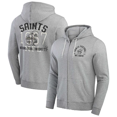 Sweat à capuche zippé rayures vintage pour homme de la collection Darius Rucker Fanatics Heather Grey New Orleans Saints