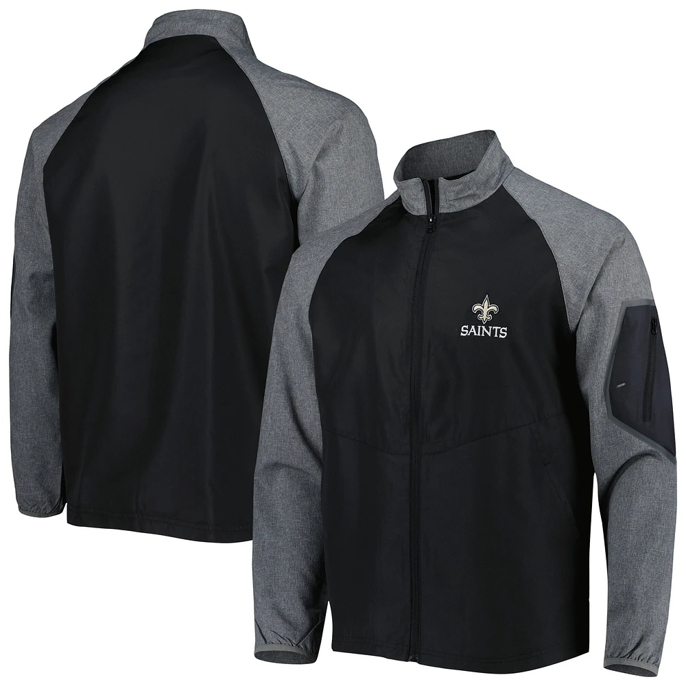 Dunbrooke Black New Orleans Saints Hurricane Raglan Full-Zip Windbreaker Jacket