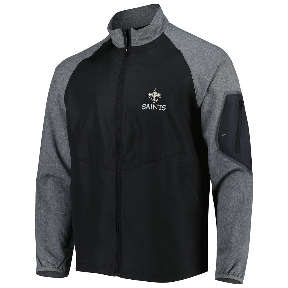 Dunbrooke Black New Orleans Saints Hurricane Raglan Full-Zip Windbreaker Jacket