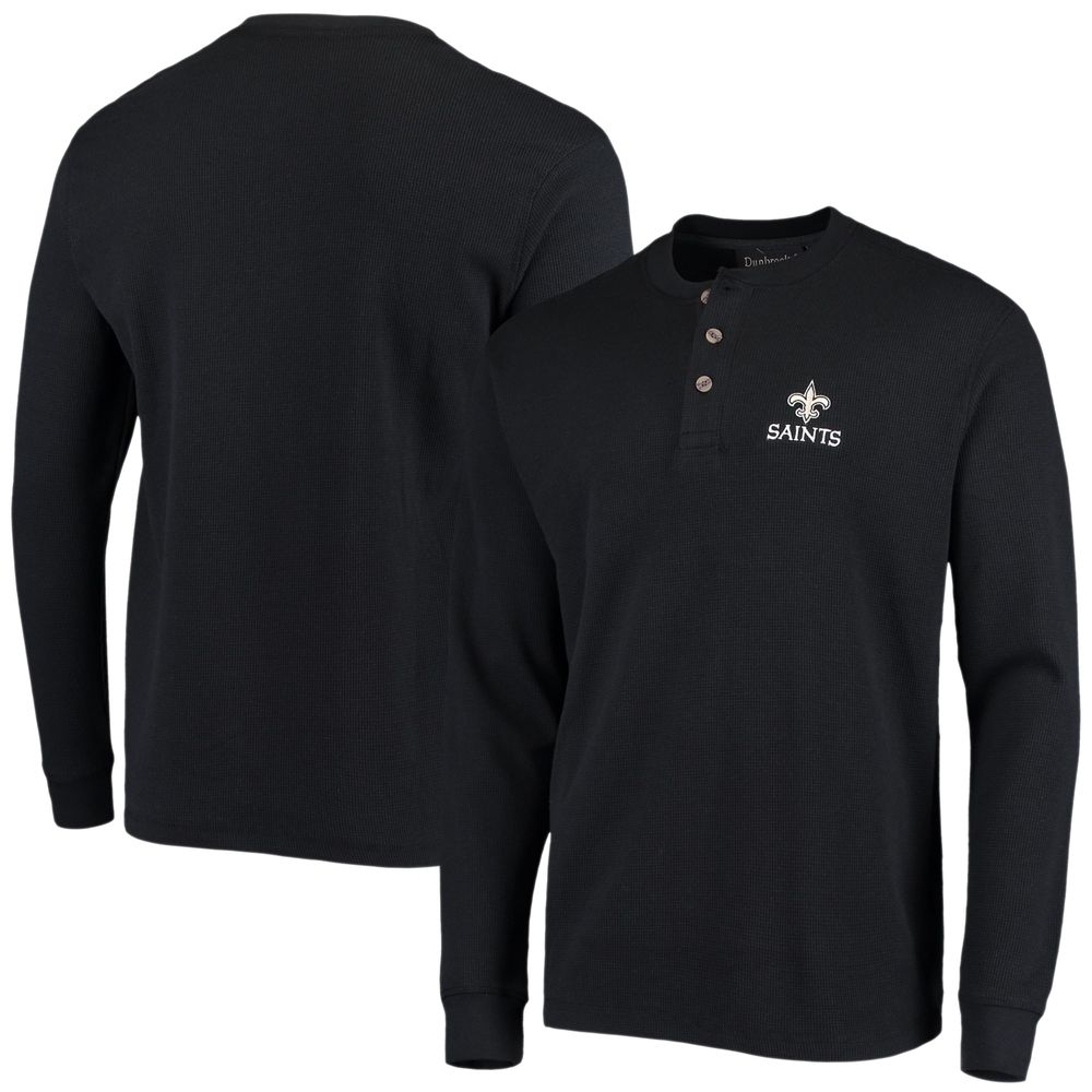 Men's Dunbrooke Black New Orleans Saints Logo Maverick Thermal Henley Long Sleeve T-Shirt