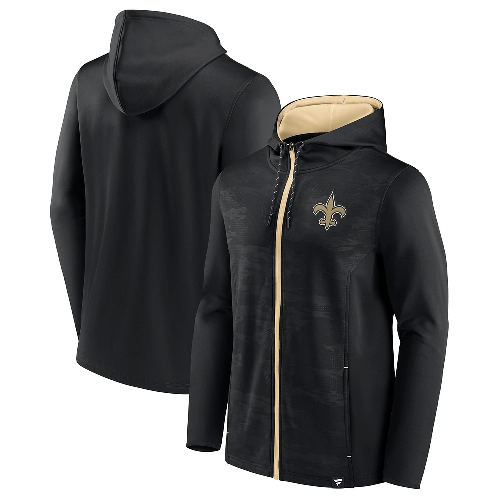 Sweat à capuche entièrement zippé Fanatics pour hommes, noir/or, New Orleans Saints Ball Carrier