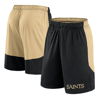 Short de lancement Fanatics noir/or pour homme des New Orleans Saints