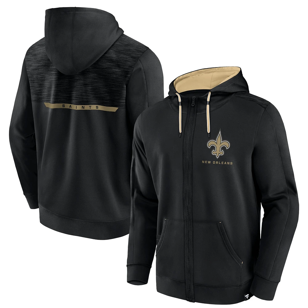 Sweat à capuche entièrement zippé noir New Orleans Saints Defender Evo Fanatics pour hommes