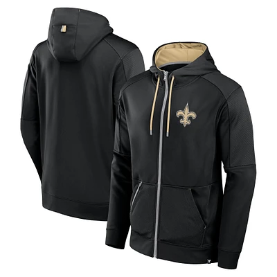 Sweat à capuche entièrement zippé noir New Orleans Saints Defender Fanatics pour hommes