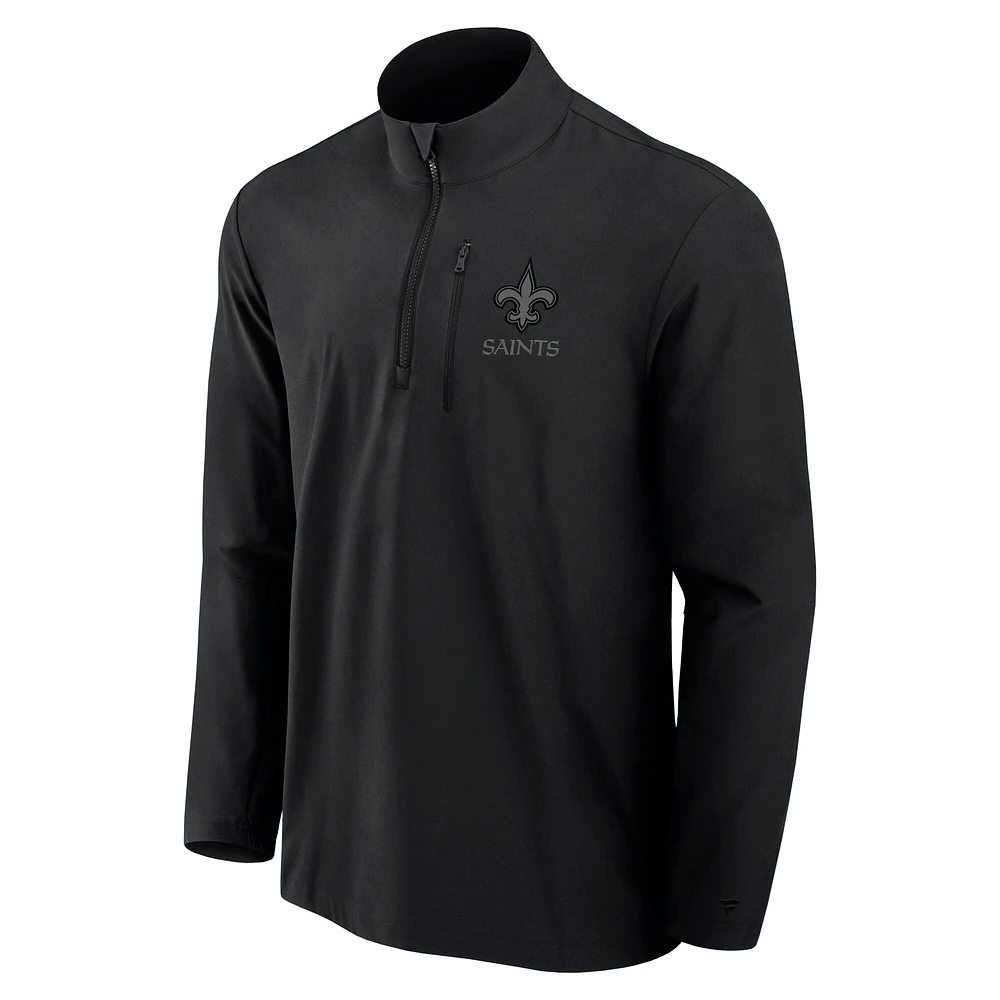 Men's Fanatics Black New Orleans Saints Front Office Micro Tonal Quarter-Zip Pullover