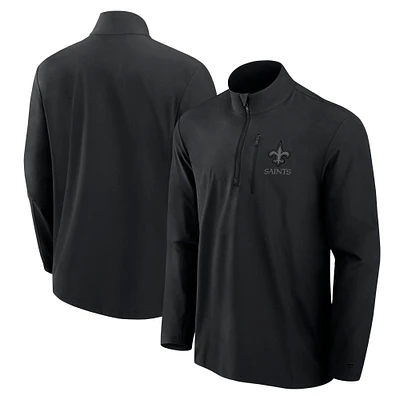 Men's Fanatics Black New Orleans Saints Front Office Micro Tonal Quarter-Zip Pullover