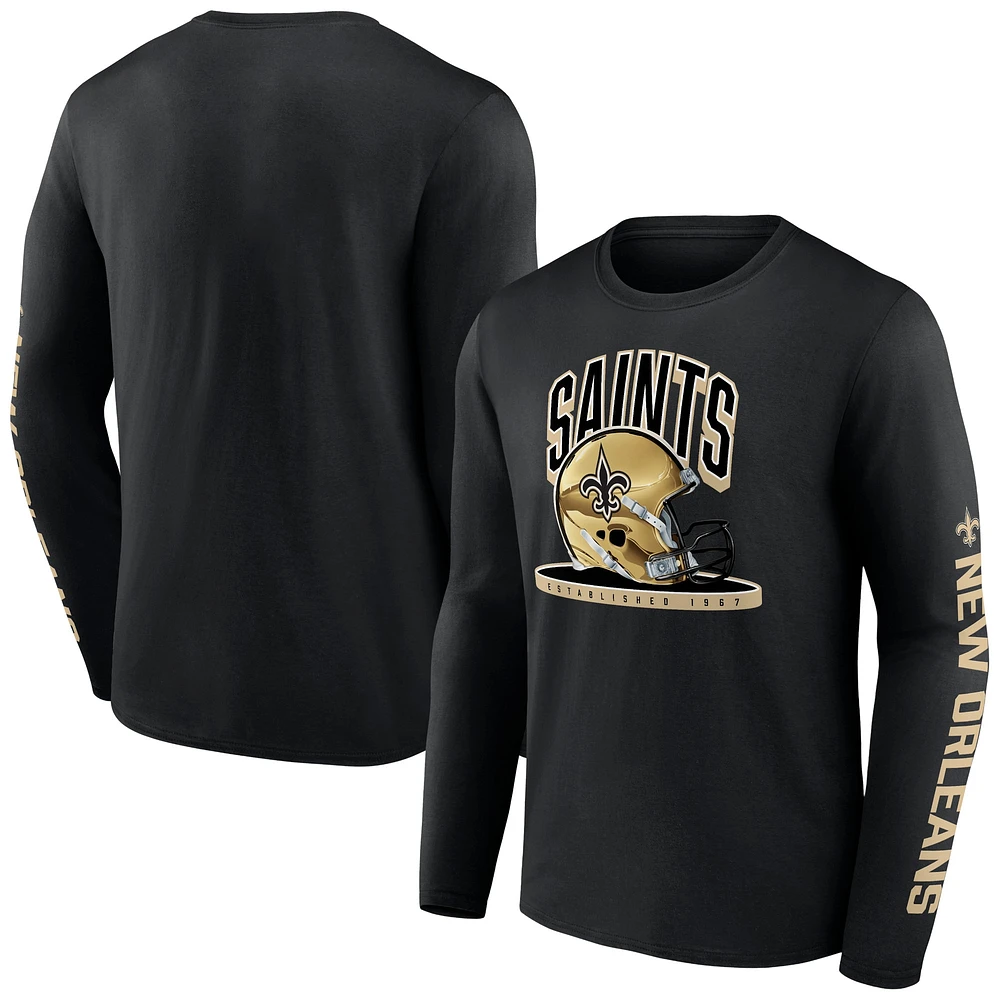 T-shirt à manches longues et plateforme pour casque des New Orleans Saints Fanatics hommes, noir