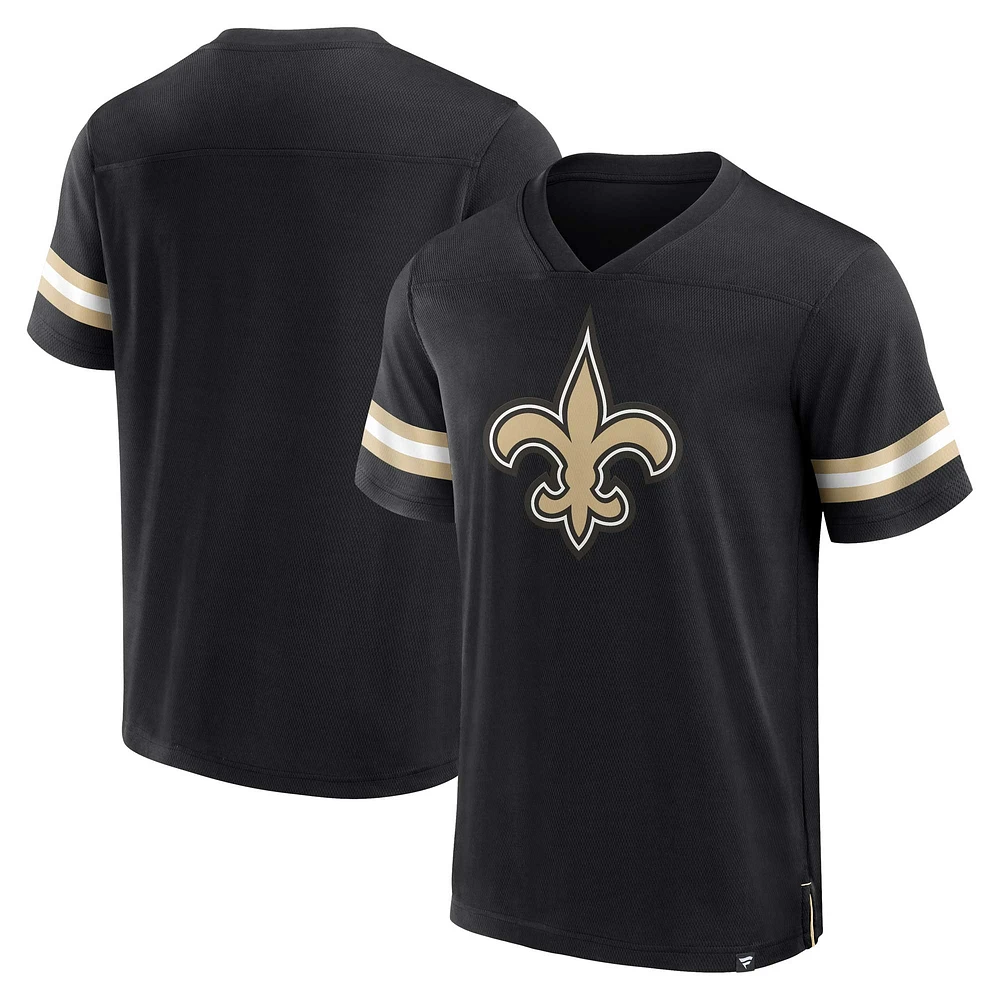 Men's Fanatics  Black New Orleans Saints Jersey Tackle V-Neck T-Shirt