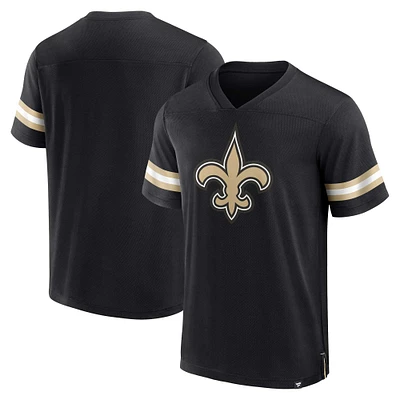 T-shirt noir à col en V Fanatics New Orleans Saints Jersey Tackle pour hommes