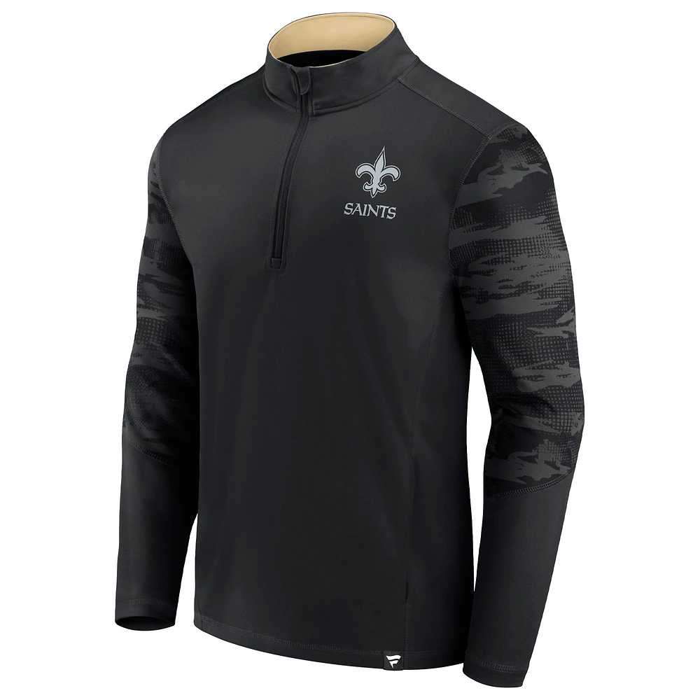 Men's Fanatics Black New Orleans Saints Ringer Quarter-Zip Jacket