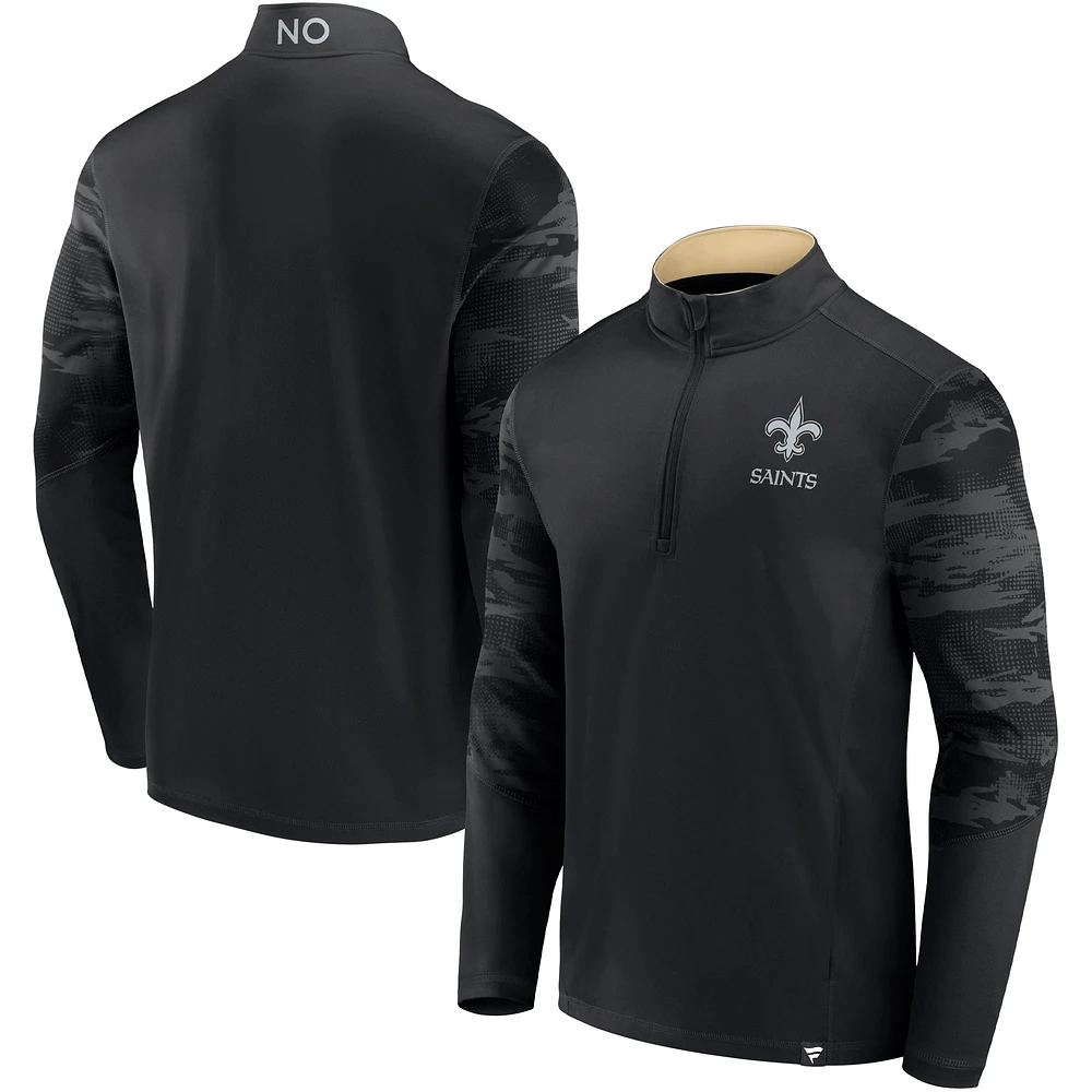 Men's Fanatics Black New Orleans Saints Ringer Quarter-Zip Jacket