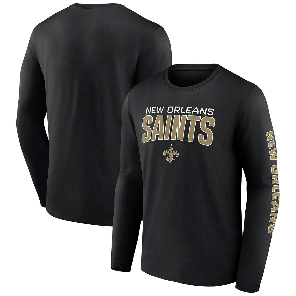 T-shirt noir à manches longues avec le mot-symbole Go the Distance des Saints de la Nouvelle-Orléans Fanatics pour hommes