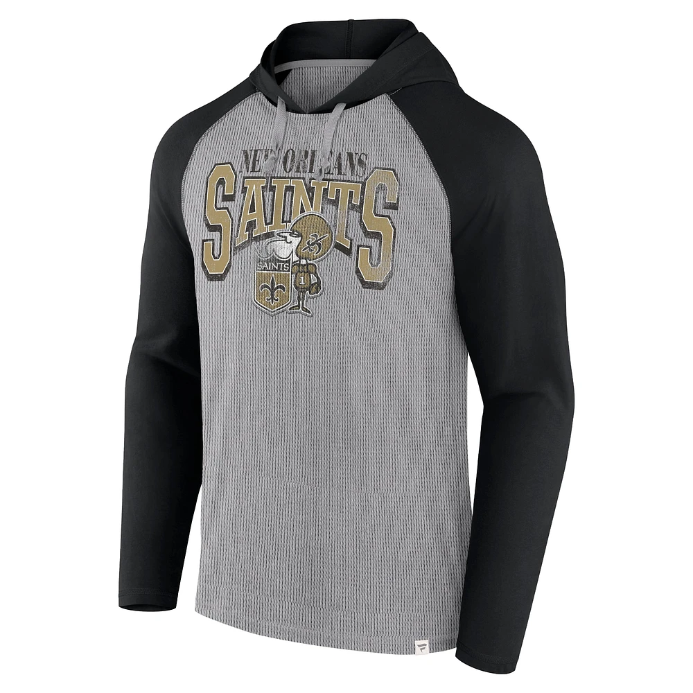 Men's Fanatics Gray/Black New Orleans Saints Under Center Long Sleeve Hoodie T-Shirt