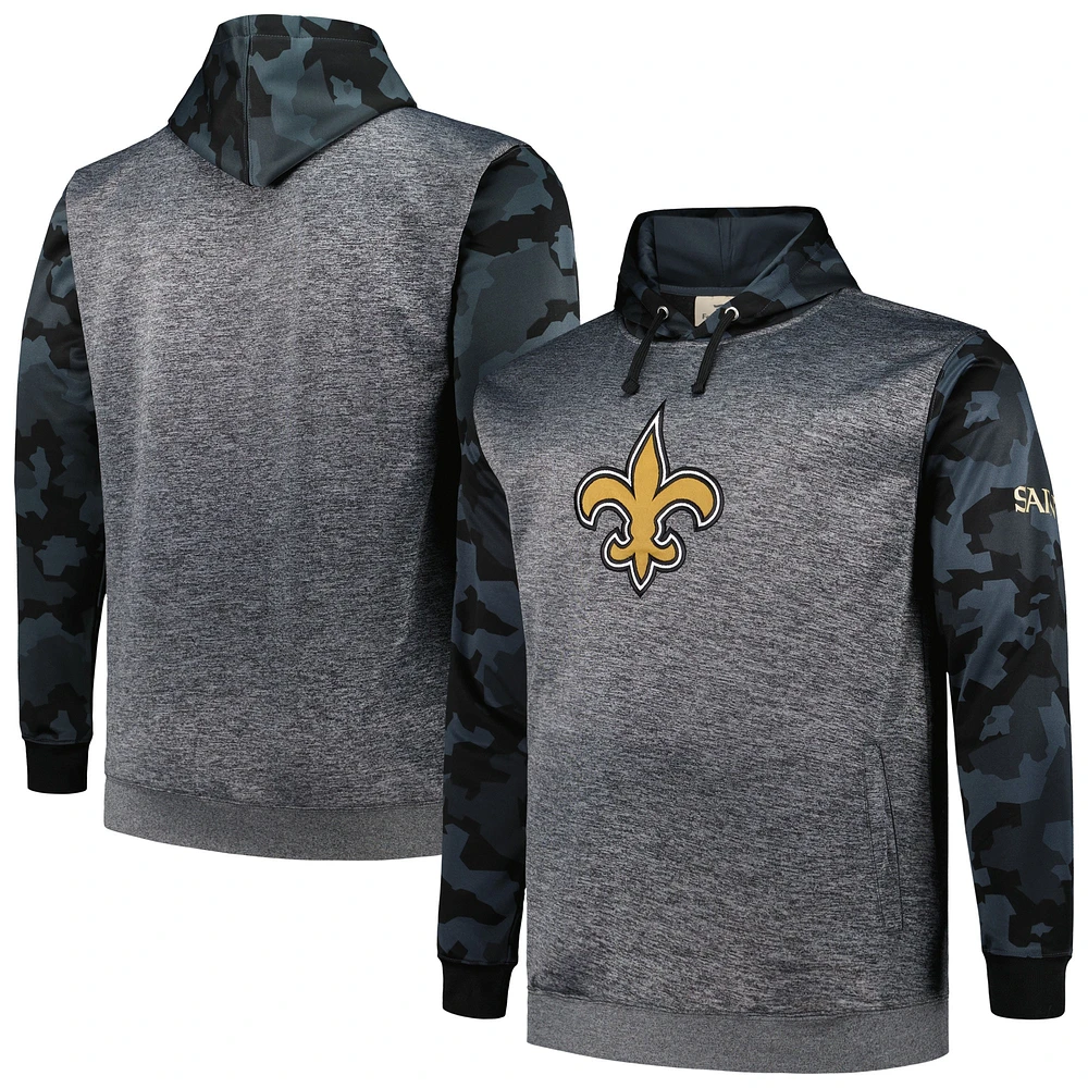 Men's Fanatics Heather Charcoal New Orleans Saints Big & Tall Camo Pullover Hoodie