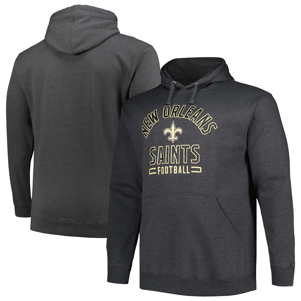 Men's Fanatics Heather Charcoal New Orleans Saints Big & Tall Pullover Hoodie