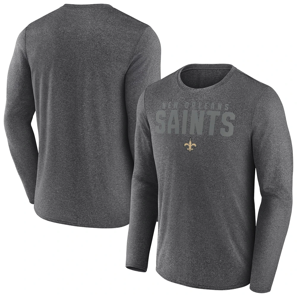 T-shirt à manches longues Blackout pour homme Fanatics Heather Charcoal New Orleans Saints