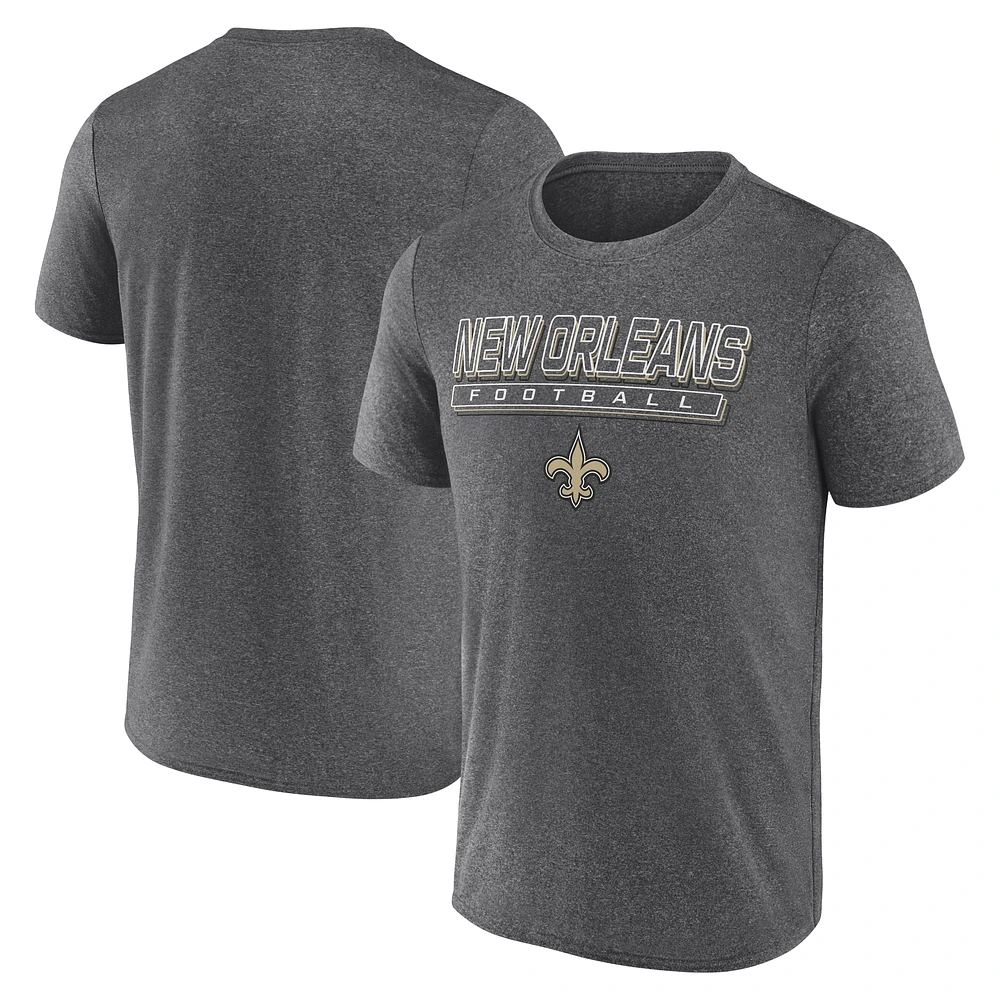 T-shirt à manches longues répétition rapide pour homme Fanatics Heather Charcoal New Orleans Saints