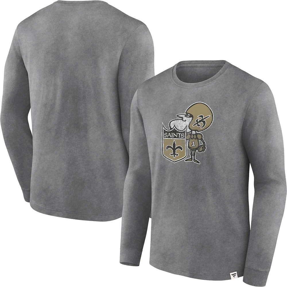 T-shirt à manches longues délavé pour hommes Fanatics Heather Charcoal New Orleans Saints