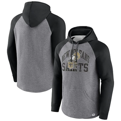 Sweat à capuche enfiler Arch Raglan préféré des Saints de la Nouvelle-Orléans gris chiné Fanatics pour hommes