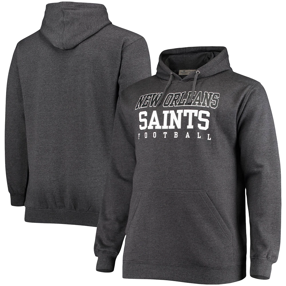 Sweat à capuche d'entraînement Fanatics Heathered Charcoal New Orleans Saints Big & Tall pour hommes