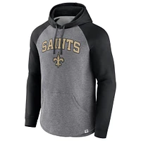 Men's Fanatics Heathered Gray/Black New Orleans Saints By Design Raglan Pullover Hoodie