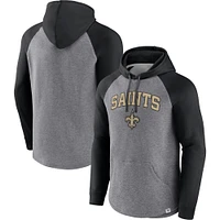 Sweat à capuche raglan Fanatics pour hommes, gris chiné/noir, New Orleans Saints By Design