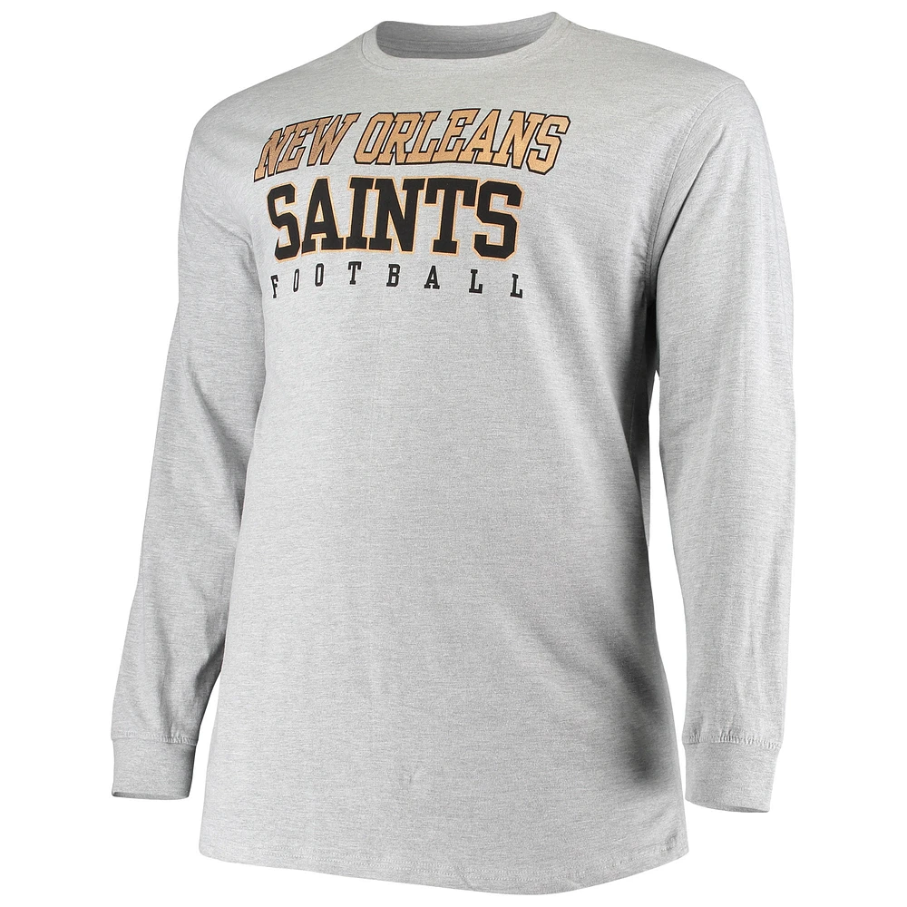 T-shirt à manches longues Fanatics Heathered Grey New Orleans Saints Big & Tall Practice pour hommes