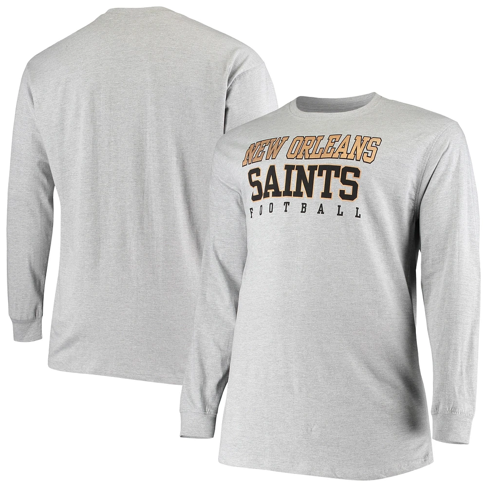 T-shirt à manches longues Fanatics Heathered Grey New Orleans Saints Big & Tall Practice pour hommes