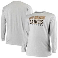 T-shirt à manches longues Fanatics Heathered Grey New Orleans Saints Big & Tall Practice pour hommes