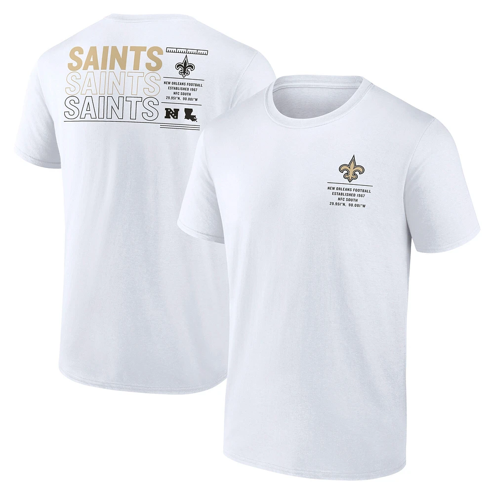 T-shirt Fanatics pour homme avec statistiques répétées des New Orleans Saints blanc