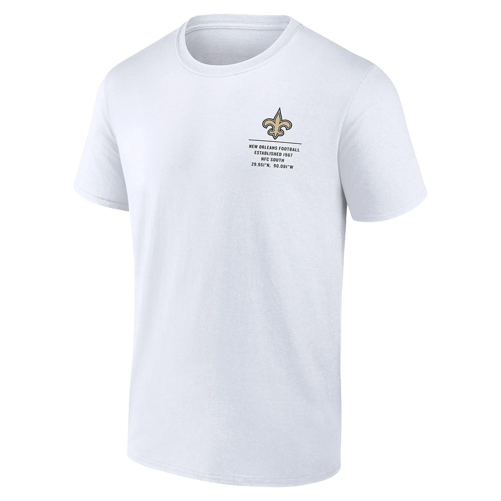 T-shirt Fanatics pour homme avec statistiques répétées des New Orleans Saints blanc