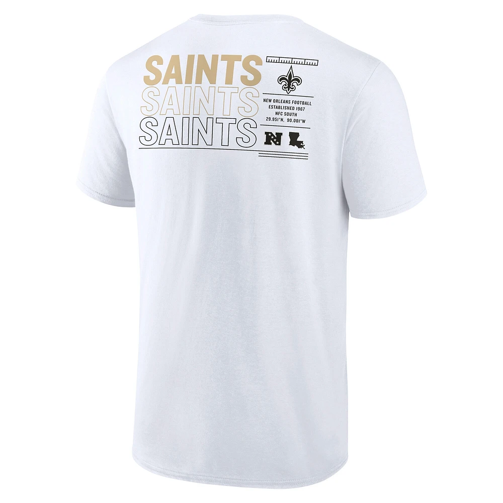 T-shirt Fanatics pour homme avec statistiques répétées des New Orleans Saints blanc