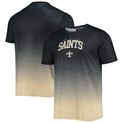 Men's FOCO Black/Gold New Orleans Saints Gradient Rash Guard Swim Shirt