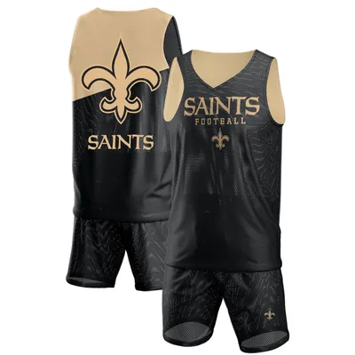New Orleans Saints FOCO Colorblock Mesh V-Neck & Shorts Set - Black