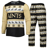 Men's  FOCO Black New Orleans Saints Wordmark Ugly Pajama Set