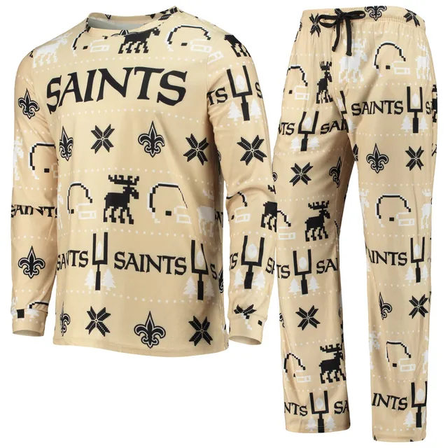 New Orleans Saints Holiday Wordmark Ugly Pajama Set – Black