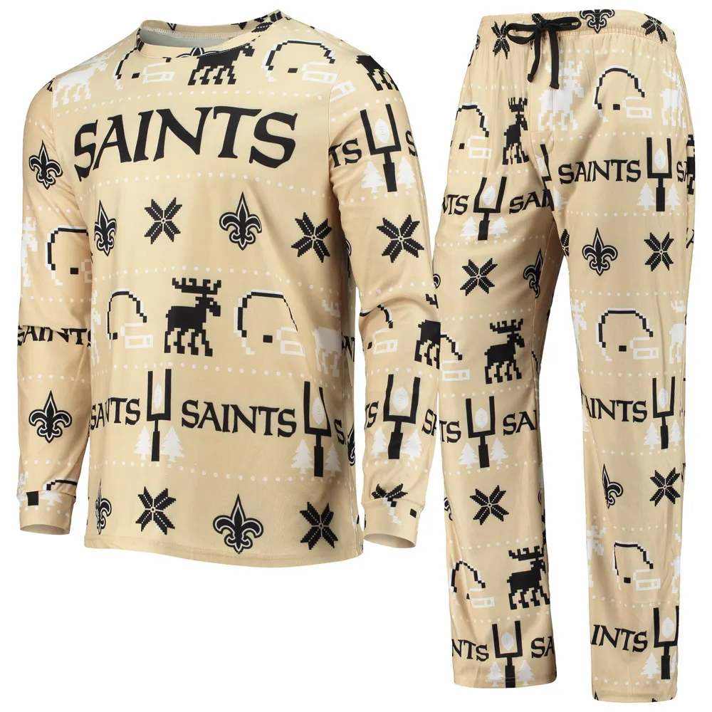 Lids New Orleans Saints FOCO Wordmark Ugly Pajama Set - Gold