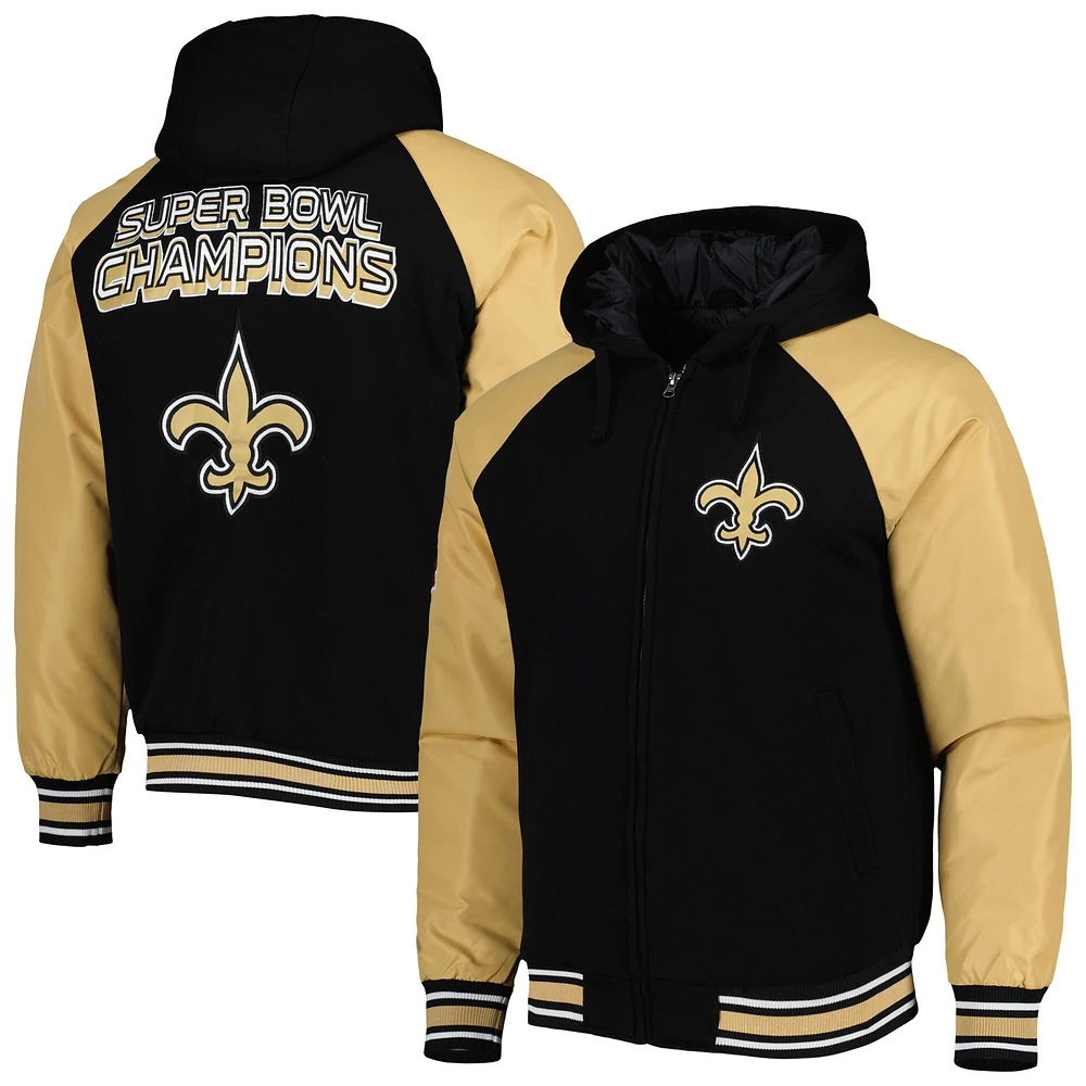 Men's G-III Sports by Carl Banks Black New Orleans Saints Defender Raglan Full-Zip Hoodie Varsity Jacket