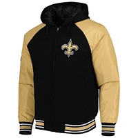 G-III Sports by Carl Banks pour homme Black New Orleans Saints Defender Raglan Full-Zip Hoodie Varsity Jacket