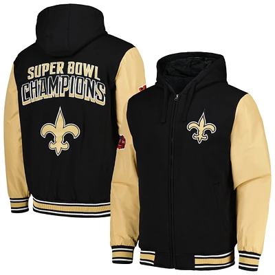 Men's G-III Sports by Carl Banks Black New Orleans Saints Player Option Colorblock Full-Zip Hoodie Jacket