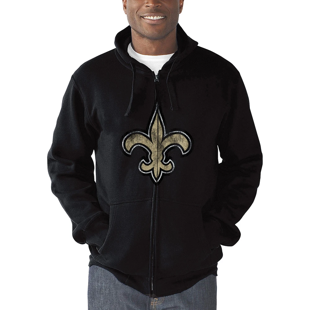 Sweat à capuche entièrement zippé avec logo principal des Saints de la Nouvelle-Orléans G-III Sports by Carl Banks pour homme, noir