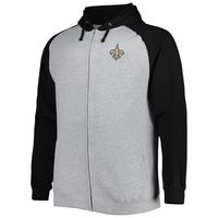 Men's Heather Gray New Orleans Saints Big & Tall Fleece Raglan Full-Zip Hoodie Jacket