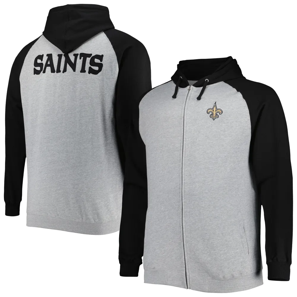 Veste à capuche raglan entièrement zippée en polaire New Orleans Saints Big & Tall gris chiné pour homme