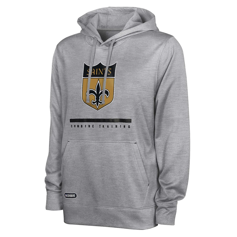 Men's Heather Gray New Orleans Saints Grid Drill Streak Fleece Pullover Hoodie