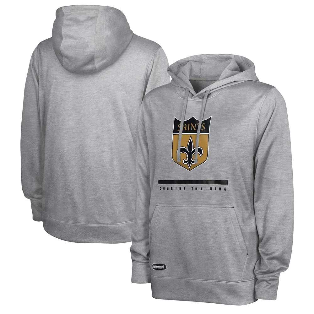 Men's Heather Gray New Orleans Saints Grid Drill Streak Fleece Pullover Hoodie