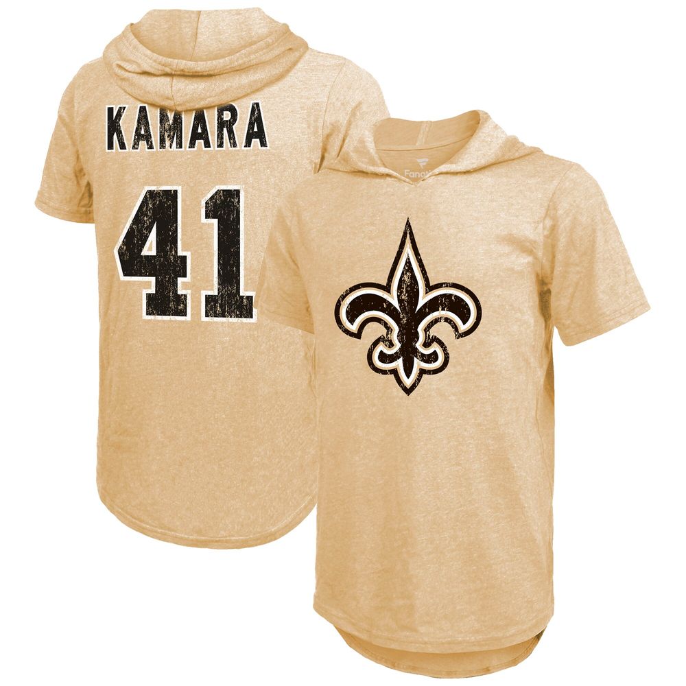 Majestic Threads Men's Majestic Threads Alvin Kamara Gold New Orleans  Saints Player Name & Number Tri-Blend Hoodie T-Shirt